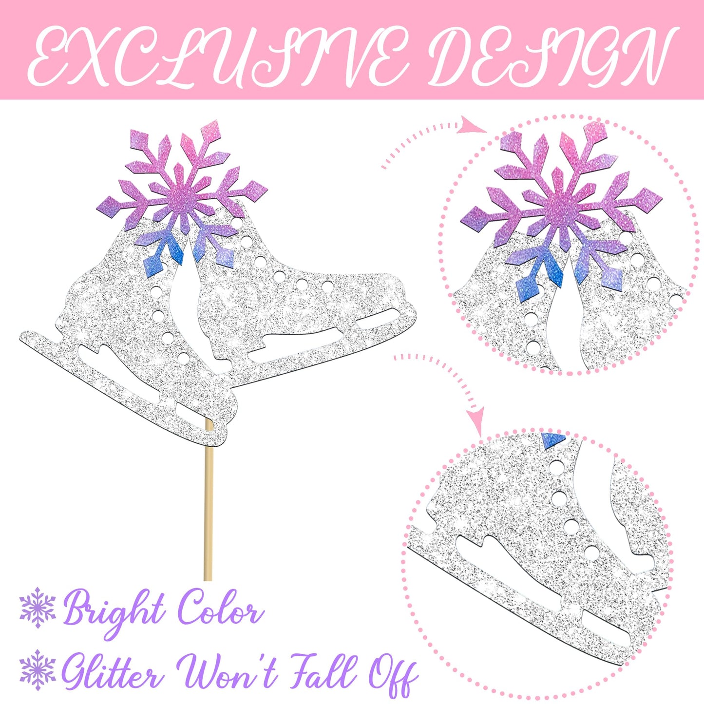 Ice Skating Centerpiece Sticks Snowflake Ice Sports Theme Party Decorations 12PCS Glitter Silver Ice Skate Baby Shower Table Topper Decorations for Skating Birthday Party Supplies