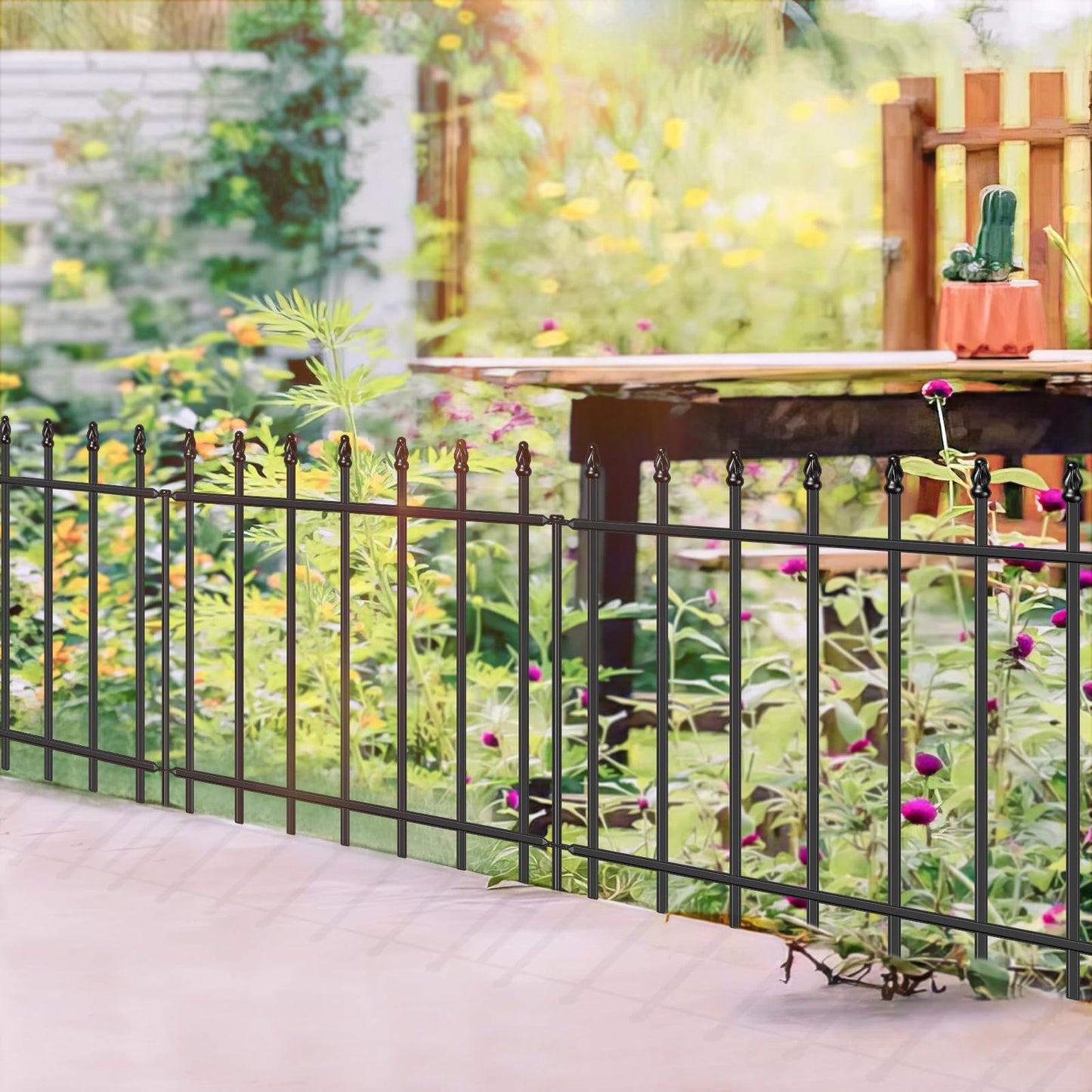 FOREHOGAR Decorative Metal Garden Fence 24 in H x 10 ft L, Border Fence Panels Animal Barrier for Dogs, No Dig Garden Fencing for Yard Patio Flower Bed Lawn Outdoor 5 Panels + 6 Stakes Black