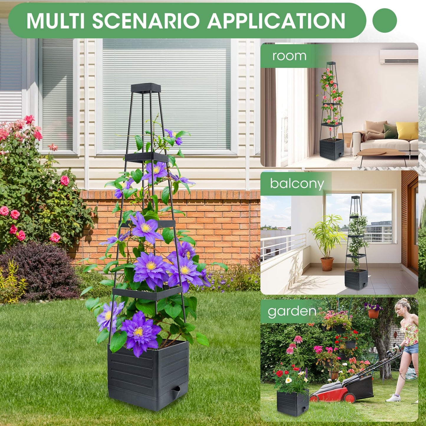 MQUPIN Tomato Planter Box with Trellis for Garden, 57 Inch Self-Watering Raised Garden Bed, Patio Tomato Cage for Climbing Vegetables & Flowers, Upgraded Tomato Pot for Indoor Outdoor Use (2 Pack)