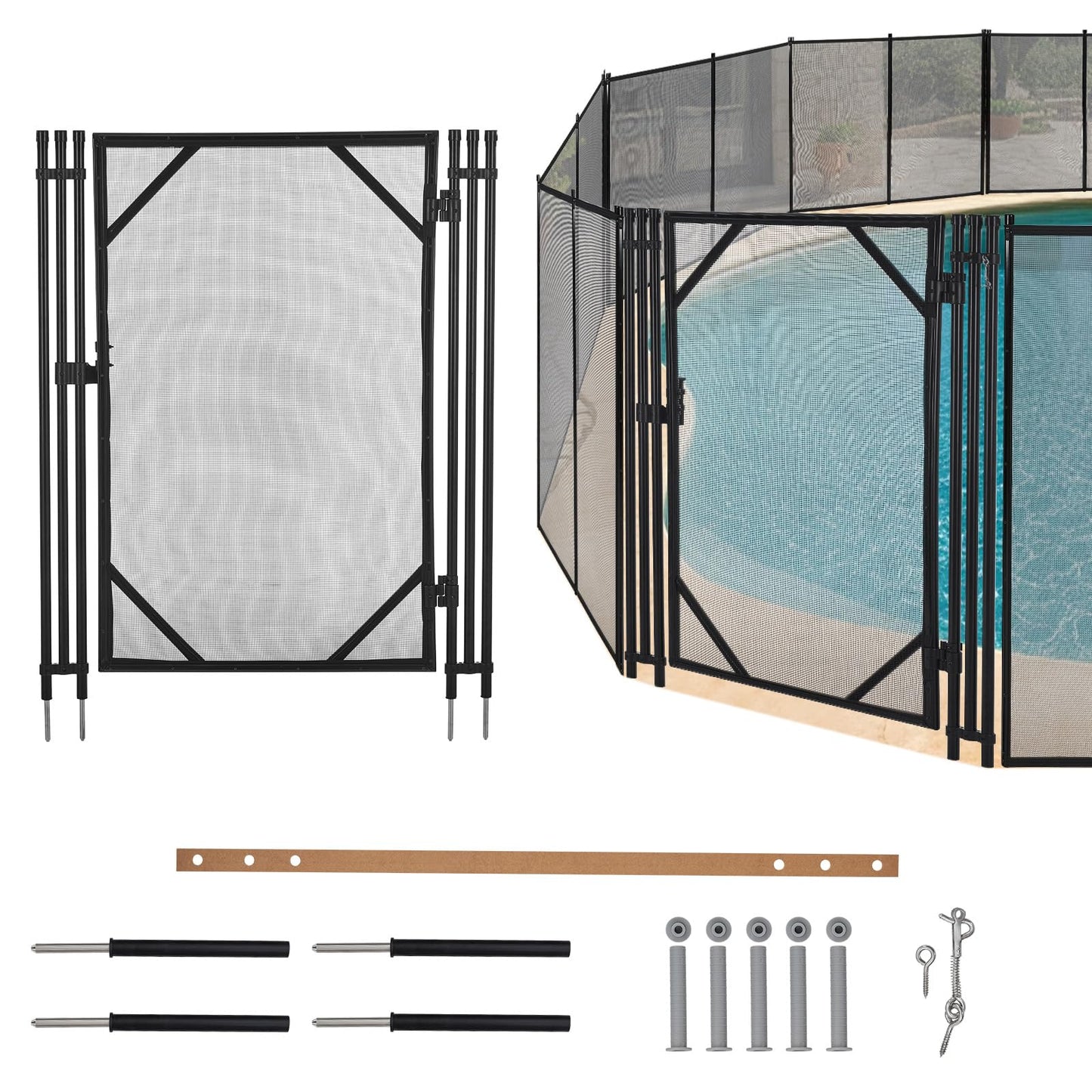 Pool Fence Gate, Modular Removable Safety Barrier with 320GSM Mesh, Connectable Panels for Any Pool Shape, Ideal for Inground, Above Ground Pools, Patios, Gardens, Black Modern Design