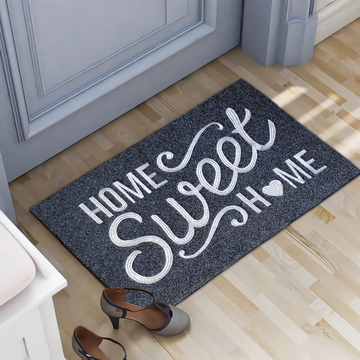 AAZZKANG Front Door Mat Non Slip Welcome Mats Outdoor Indoor Home Sweet Home Doormat with Rubber Backing Easy to Clean for Entrance High Traffic Areas Grey