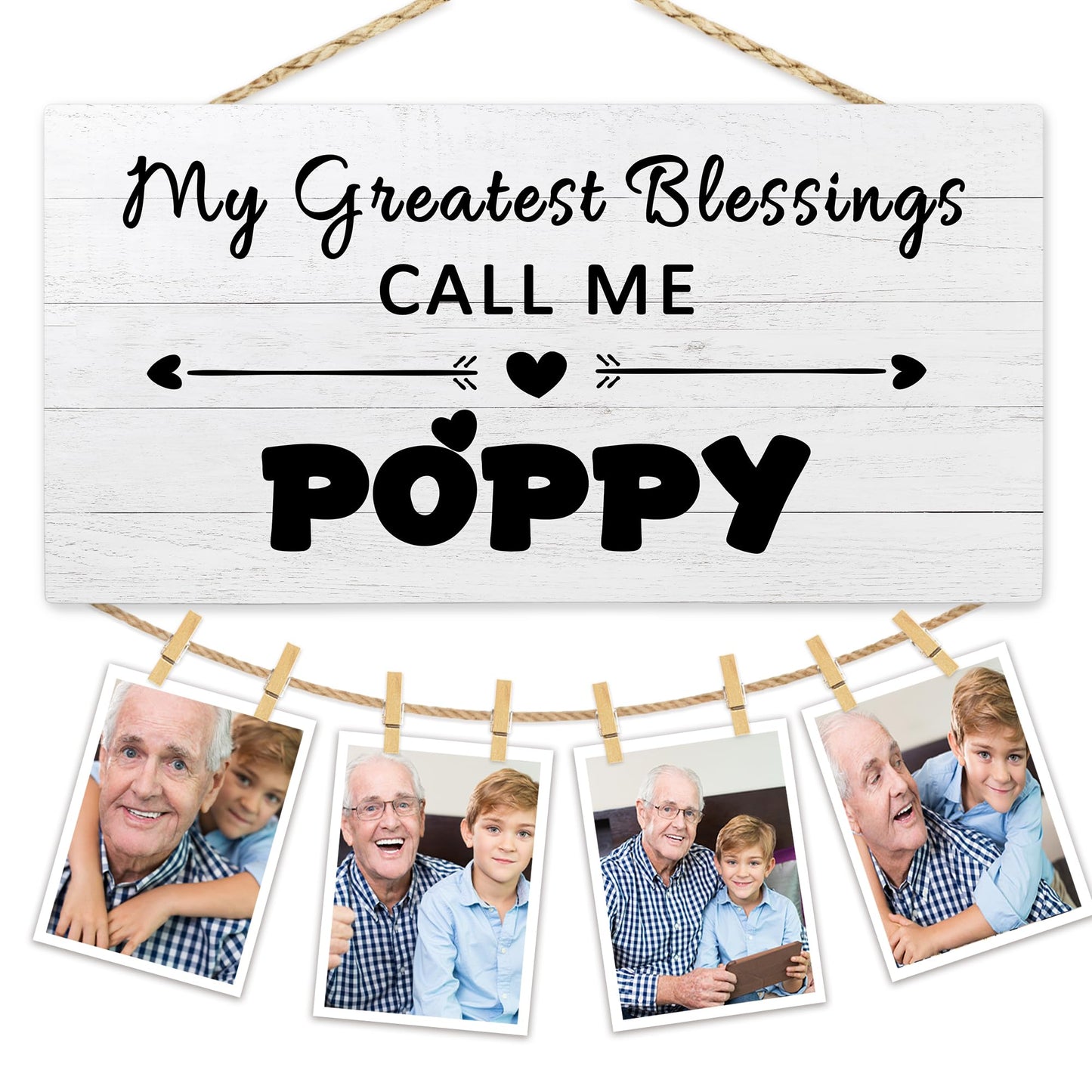 Hiuwevt Poppy Picture Frame Photo Hanging Display, Grandfather Gifts for Christmas from Grandkids Granddaughter Grandson, Best Grandpa Gifts Picture Board Photo Holder for Wall Decor
