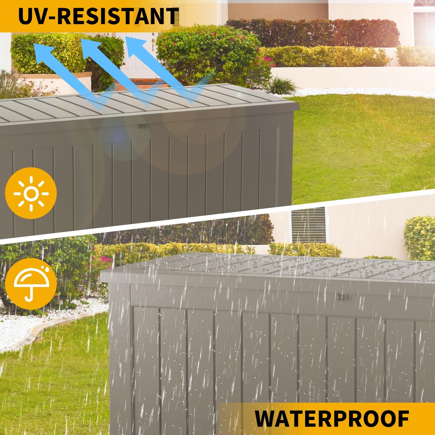 PATIOEASY Outdoor Storage Box 205GAL Waterproof Resin Deck Box,Pool Accessories Supplies，UV-Resistant Lockable Package Delivery Bin for Garden Tools,Large Patio Outside Cushions,Chest,Furniture,Grey