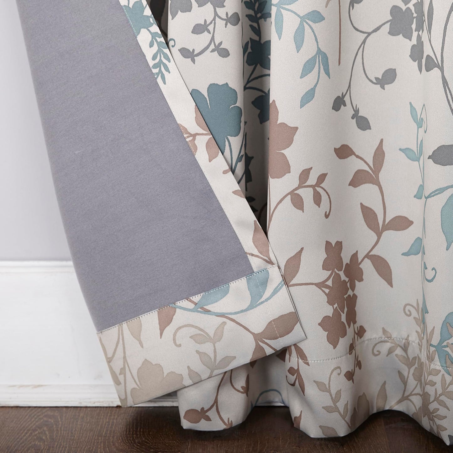 Sun Zero Kara Floral Print Energy Efficient Rod Pocket Single Curtain Panel, 54" x 84", Stone
