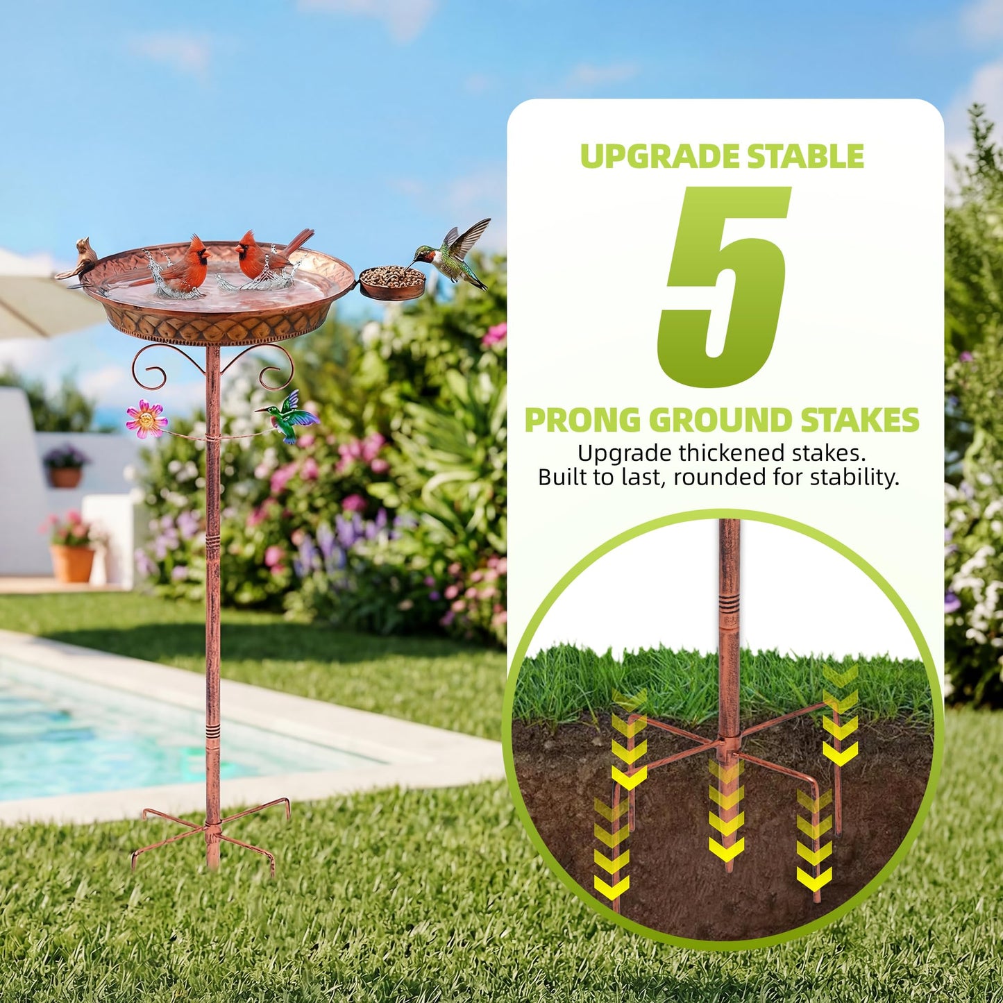 YOFOVI Metal Bird Bath for Outside, 40 Inch Tall Standing Bird Baths Bowl with Detachable Birds Feeder, Heavy Duty Birdbaths for Outdoors, Garden Yard Decor, Copper