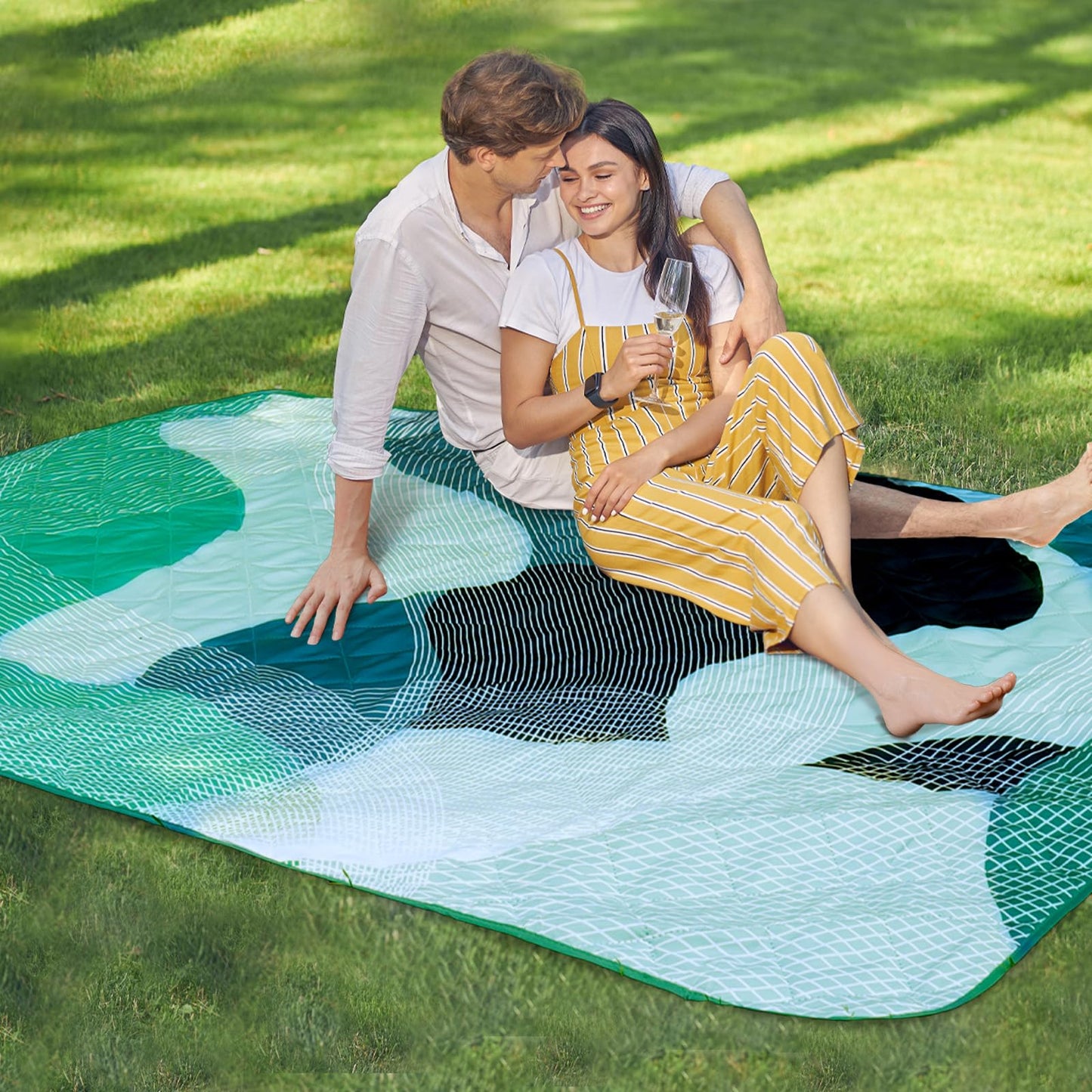 Whale Flotilla Extra Large Waterproof Picnic Blankets 60"x80", Foldable Lightweight Outdoor Blanket for Camping, Hiking, Traveling, Soft Portable Easy to Clean Picnic Mat for Beach Grass Park, Green