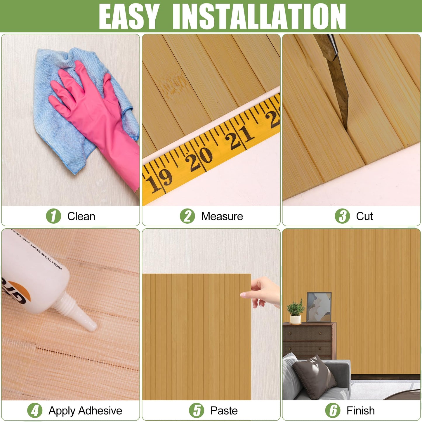 Bamboo Wall Panel for Interior Wall Decor, Renewable Pole Wrap Wainscoting Roll Bamboo Covering Paneling for Wall Ceiling Office Bedroom Living Room (48" H x 96" L, Carbonized)