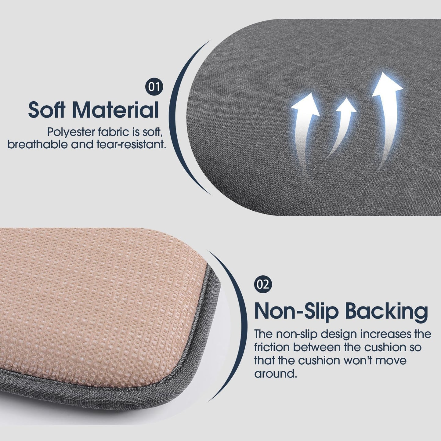 TushGuard Chair Cushions for Dining Chairs Set of 4, Soft Seat Cushions for Kitchen Chairs, Non-Slip Bottom with Ties, Comfortable Everyday Chair Pads, Grey