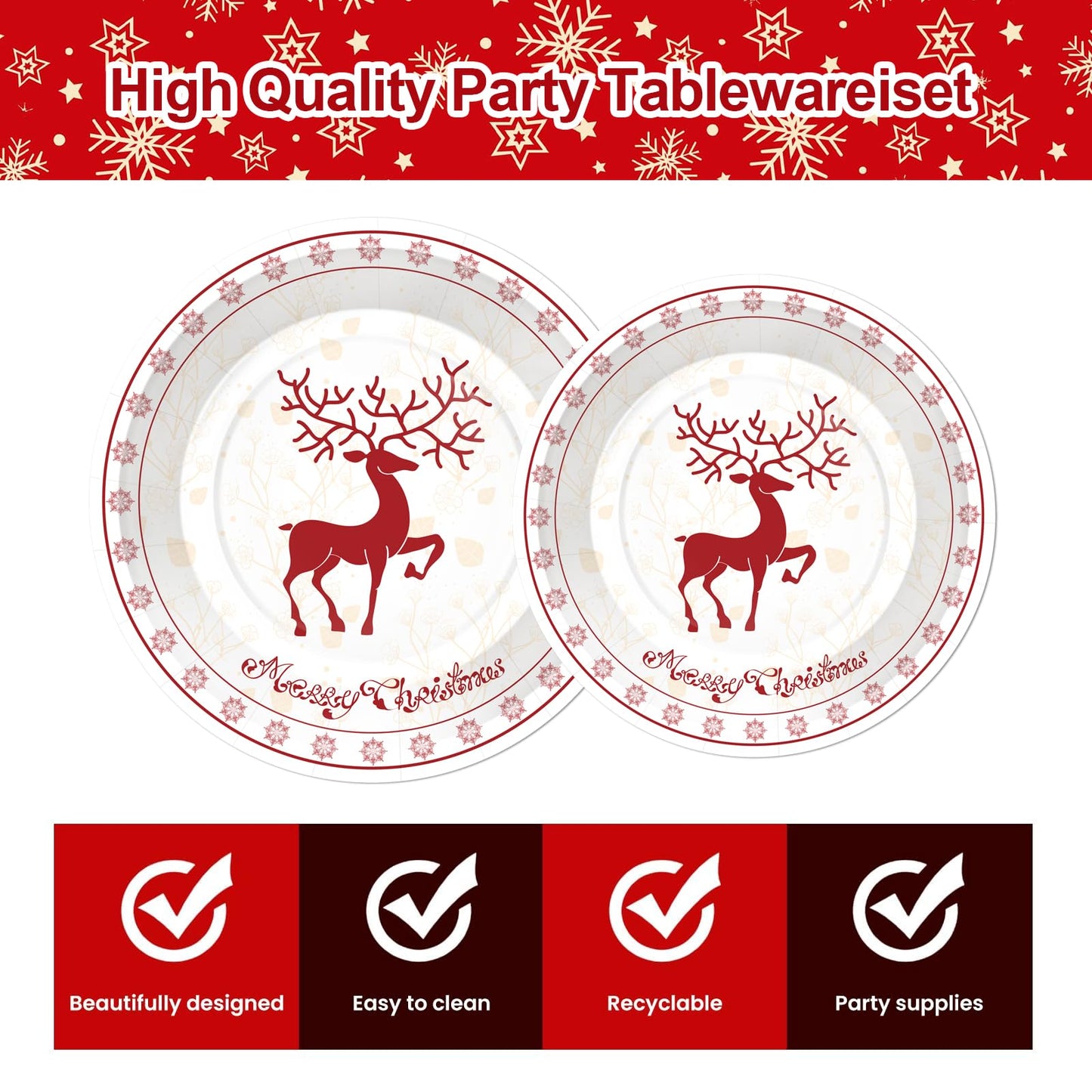 Xionpe 140-Pc Christmas Disposable Tableware Set for 20 Guests - Reindeer Themed Party Supplies with Dinner Plates, Dessert Plates, Napkins, Cups, Forks, Knives & Spoons