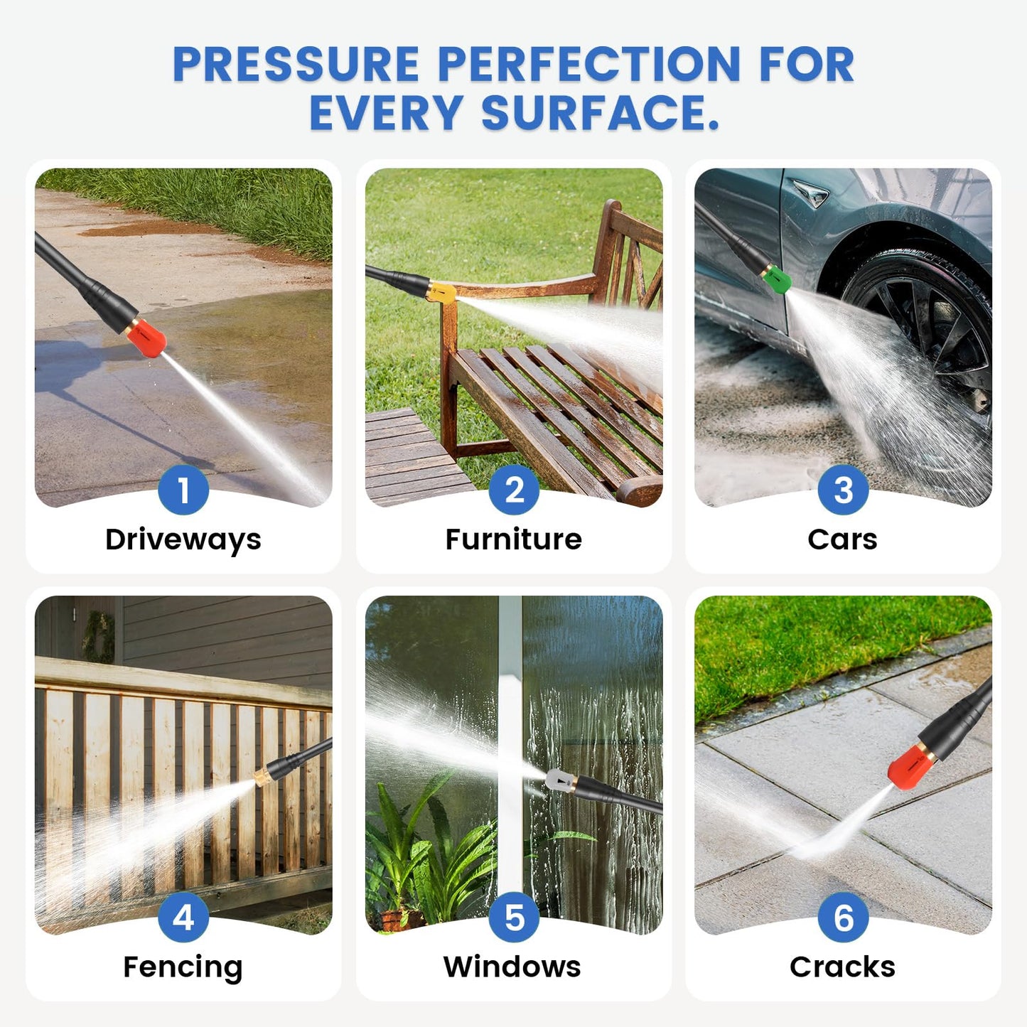 Imdot Adjustable Electric Pressure Washer 5000PSI with 33FT Flexible Extension Hose + 34FT Power Cord, 4 Nozzles, Foam Cannon, Best Power Washer for Cars, Patios, Driveways, Blue