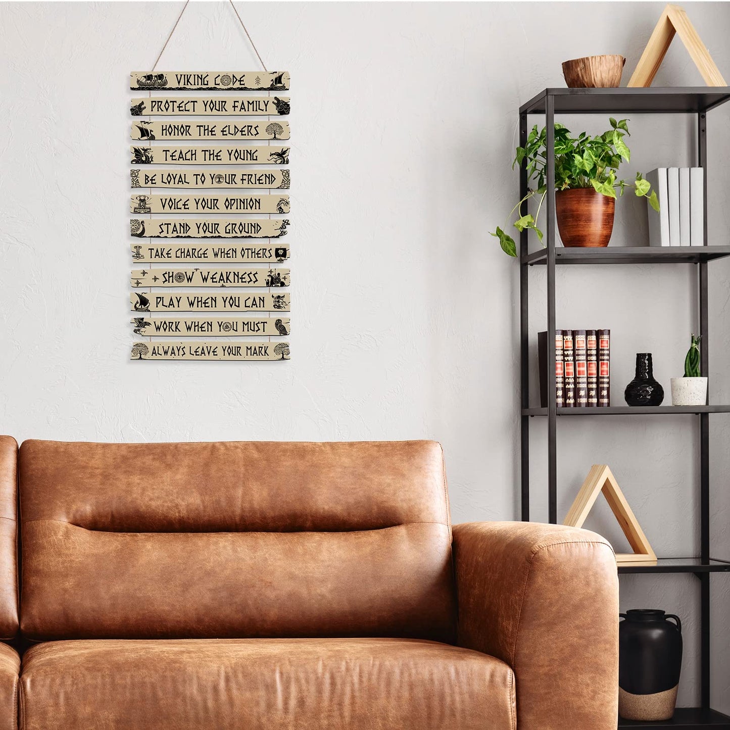 Tatuo Nordic norse Viking Sign Code Wall Decor Celtic Rune Plaque Scandinavian wooden Vikings Boat Compass Valknut Nordic medieval Vegvisir Runes for thinkday Home Kitchen Mythology Artwork Pagan