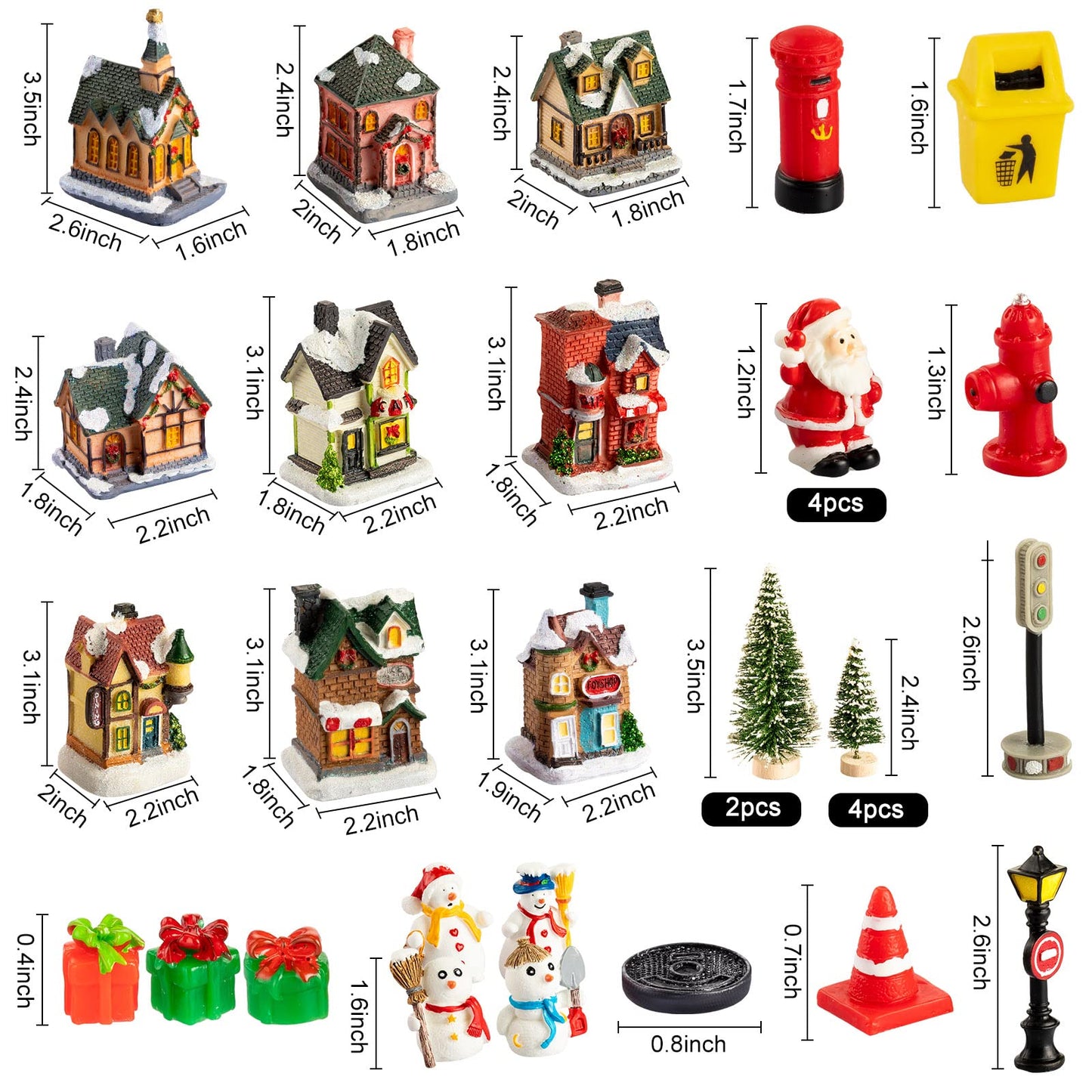 Vinsot 30 Pcs Christmas Village Sets Light Up Christmas Town LED Tiny Resin Village Figurines Collection Display Xmas Table Decor Ornaments
