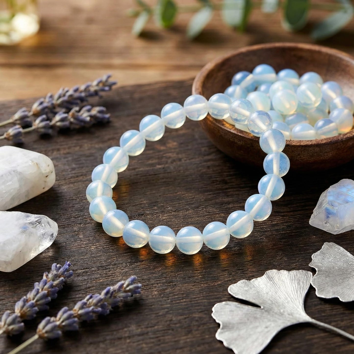 Yochus 45pcs White Opal Beads，8mm Healing Power Natural Stone Round Loose Gemstone Beads for Jewelry Making Earring Necklace DIY Crafts