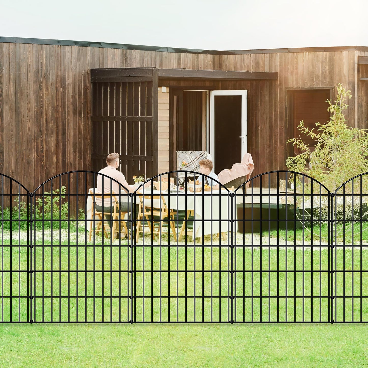 FOREHOGAR Metal Garden Fence 42in (H) x 23.3ft (L), 10 Panels + 11 Stakes Dog Fence Border Fence Animal Barrier, No Dig Garden Fencing for Yard Flower Bed Lawn Patio Outdoor, CTW4210 Black