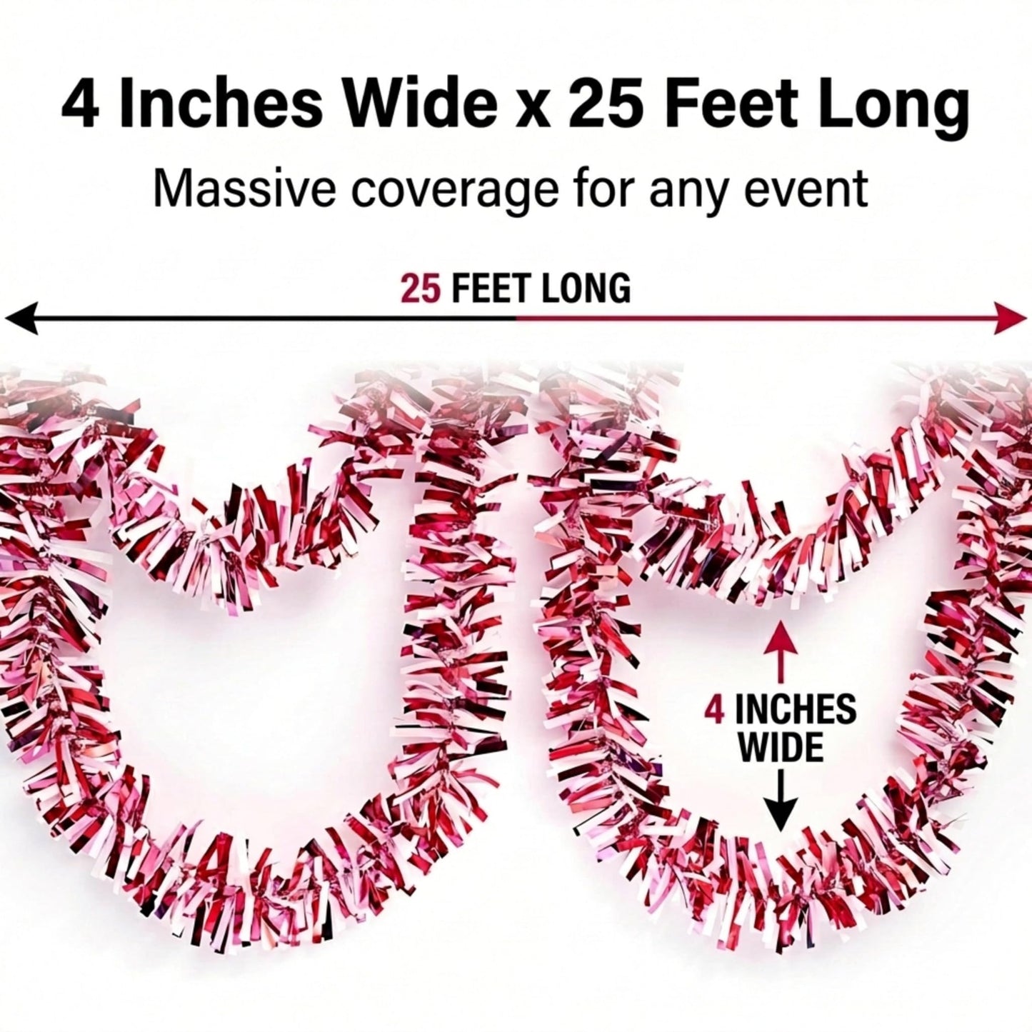 Anderson's Metallic Red, White & Pink Tinsel Twist Garland, 25ft Holiday Decoration, Christmas Tree Trim, Parade Float Decor, Party Supplies, Halloween, Graduation, Indoor/Outdoor Event Garland