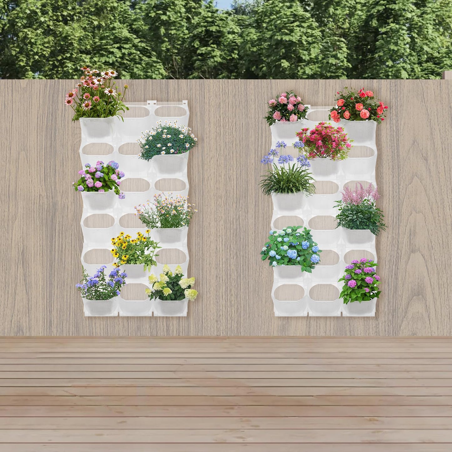 NTNOEA Vertical Wall Planter with 36 Self-Watering Pots, 180LB Capacity Stackable Garden Planter for Outdoor/Indoor, White Wall-Mounted Planters with Drip Irrigation for Herbs Flowers Vegetables