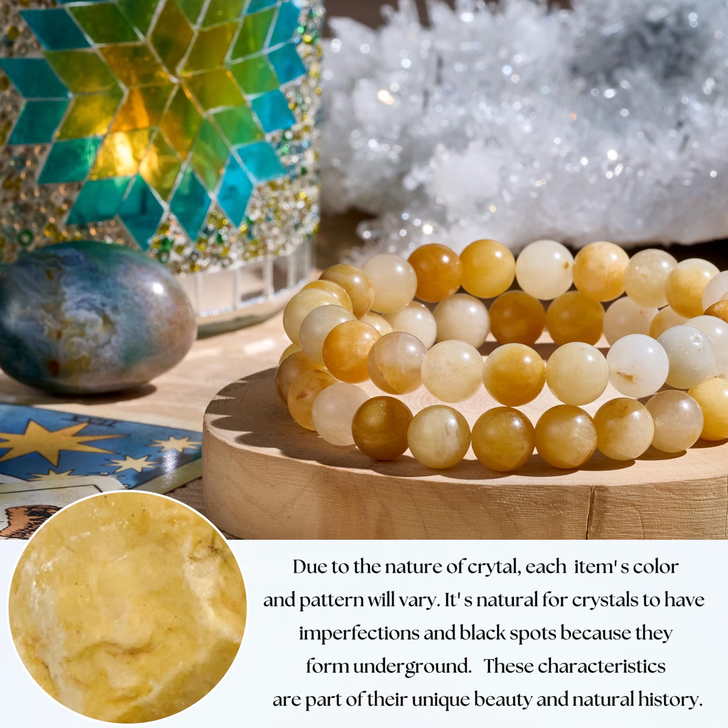 Bivei Natural Gemstone Semi Precious Healing Crystals Handmade Stretchy Round Beads Bracelet, Enhance Positive Energy,Stocking Stuffers for Women(Yellow Jade (Confidence & Optimism)(Large))