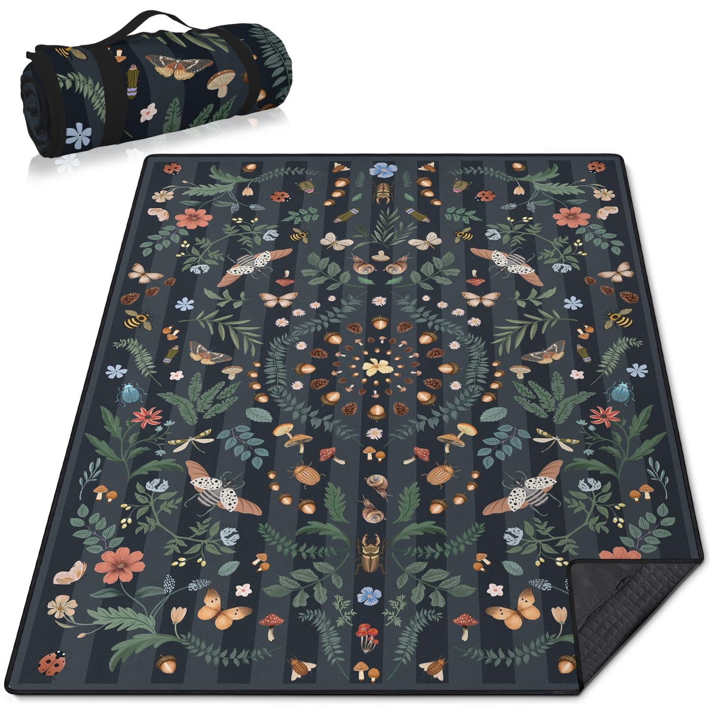 Mushroom Picnic Blankets Waterproof Foldable, 60″X80″ Packable Picnic Mat Insect Outdoor Blanket for Grass, Boho Large Beach Blanket Sandproof Picnic Accessories for Camping Music Festival Park Lawn