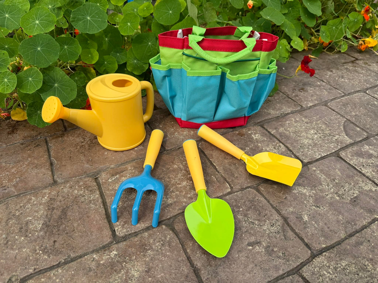 Seeding Square Kids Garden Tool Set – All-in-One Gardening Kit with Trowel, Shovel, Rake, Watering Can & Tote Bag – Durable, Safe & Fun Outdoor Activity for Children Ages 3+