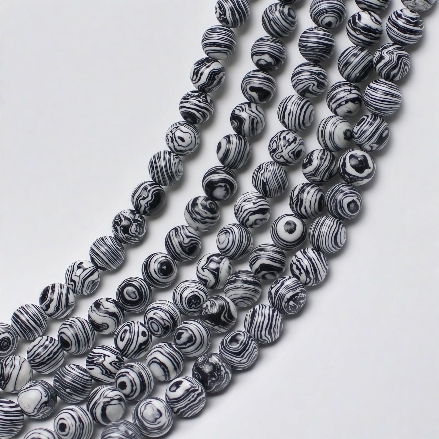 MJDCB Synthesis Colour Malachite Beads Beautiful Fashion Round Stone Beads for DIY Jewelry Making 15" (8mm, Black - White)