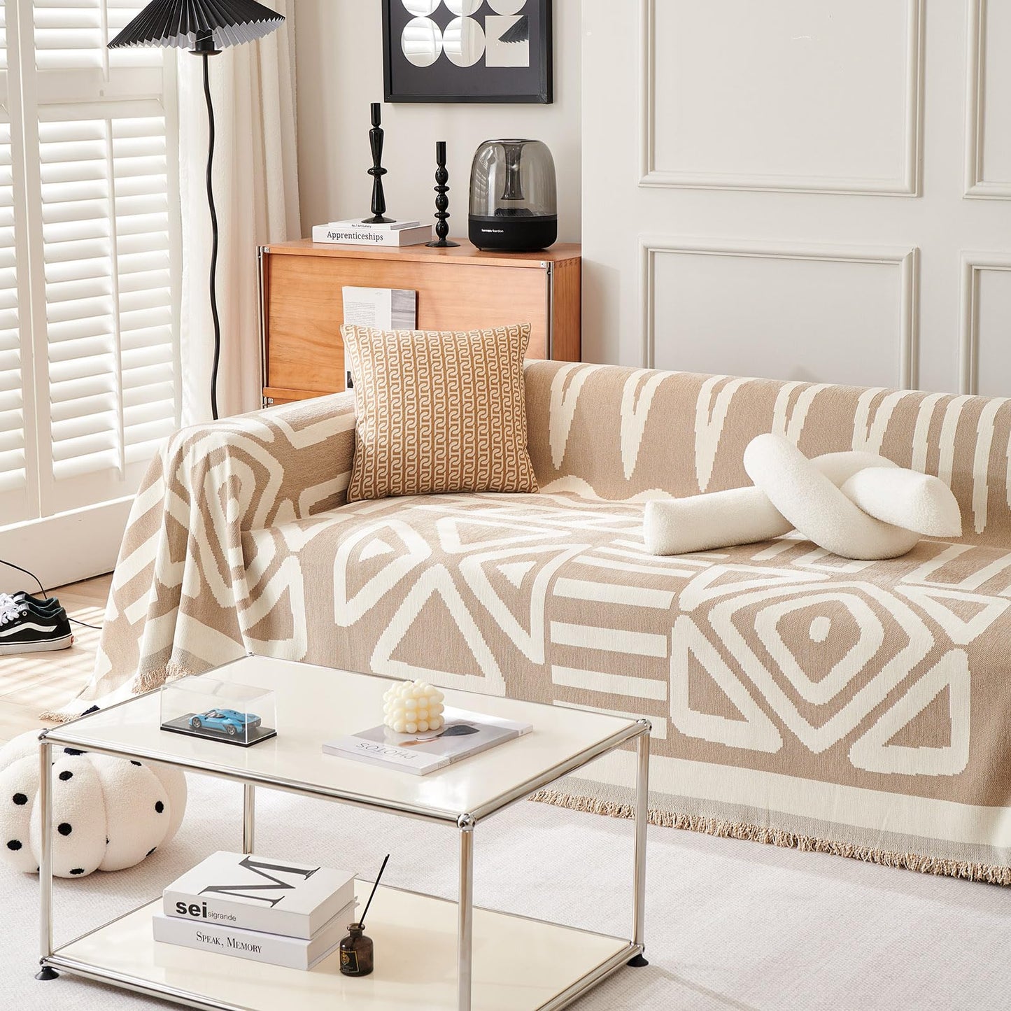 VClife Boho Couch Covers for Sofa Aztec Geometric Patterned Couch Slipcover for Dog, Non Slip Washable Sectional Sofa Cover for 2 Cushion Couch Heavy Duty Furniture Slip Covers, Beige, 71''x118''
