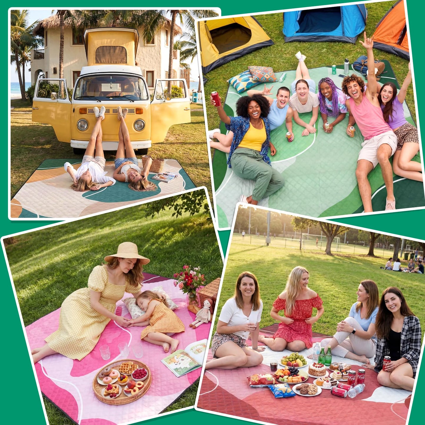 RYCHIC Waterproof Picnic Blanket Outdoor Camping Beach Mat Extra Large Foldable Car Essential Roadtrip Gadget Rv Accessories Glamping Tent Gear Must Haves Hiking Stuff Backpacking Necessities Gift