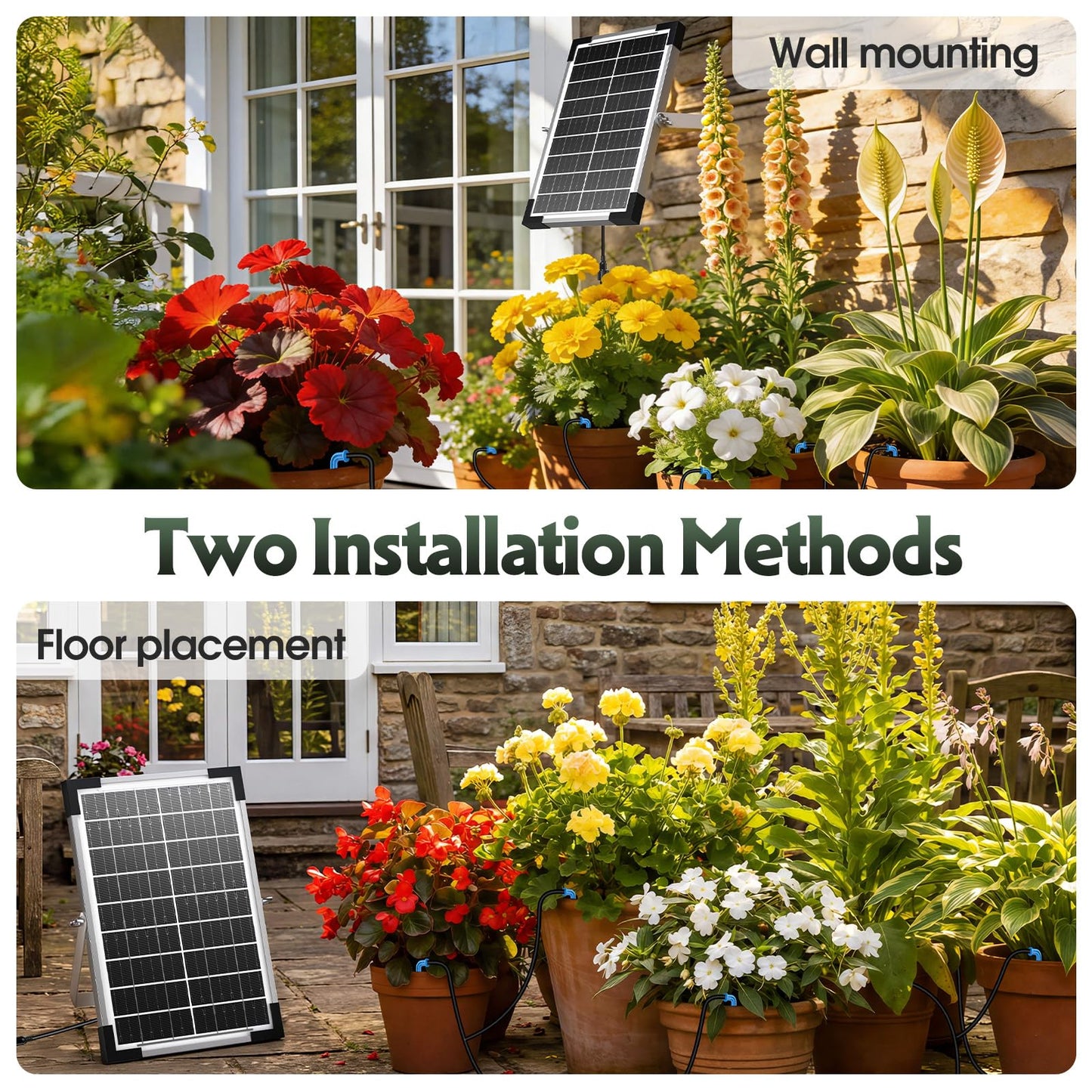 AnseTo 8W Solar Drip Irrigation System for Gardens, DIY Automatic Drip Kit, Supports Watering 30 Pots, Includes 35m Drip Hose and 30 Emitters Suitable for Gardens/Greenhouses/Outdoor Irrigation Timer