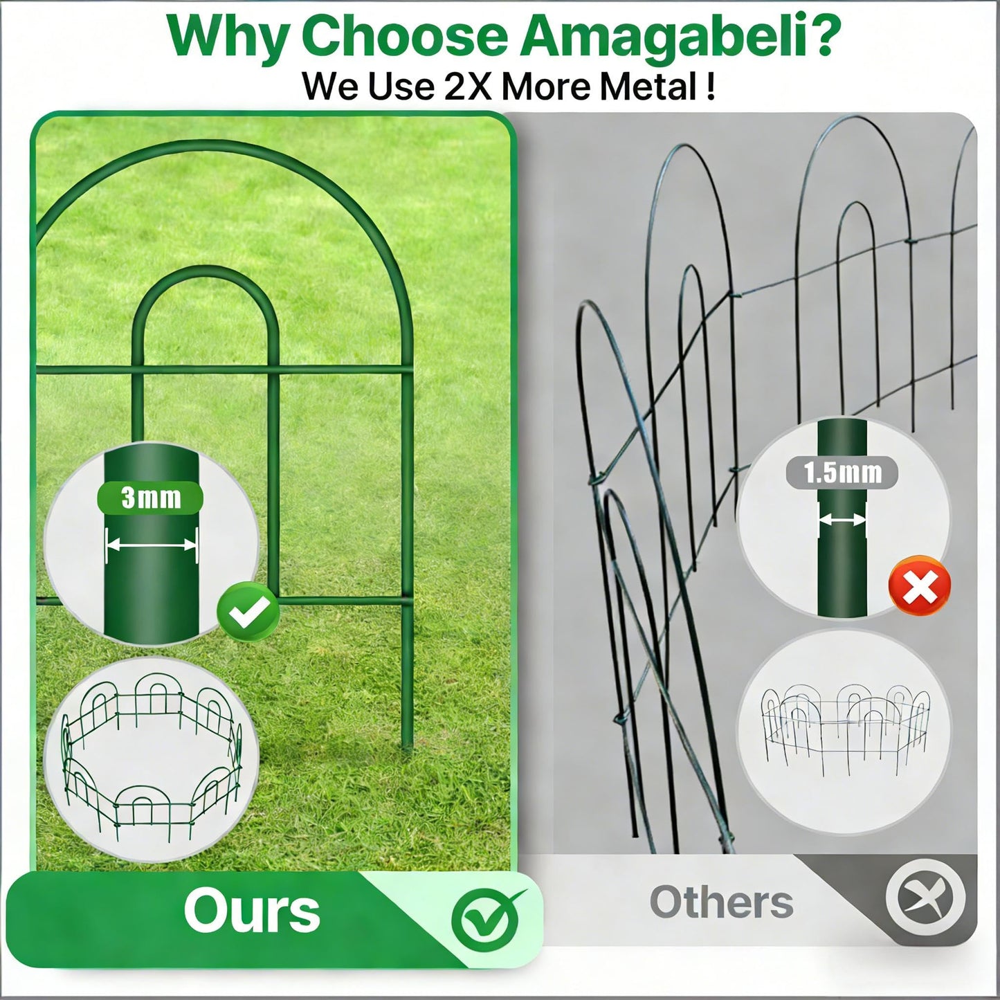 AMAGABELI 35 Panels 18in(H)×50ft(L) Decorative Garden Fence No Dig Rustproof Metal Pre-Linking Fence Panels Garden Edging Border Animal Barrier Fencing for Flower Beds Yard Patio Outdoor Decor Green