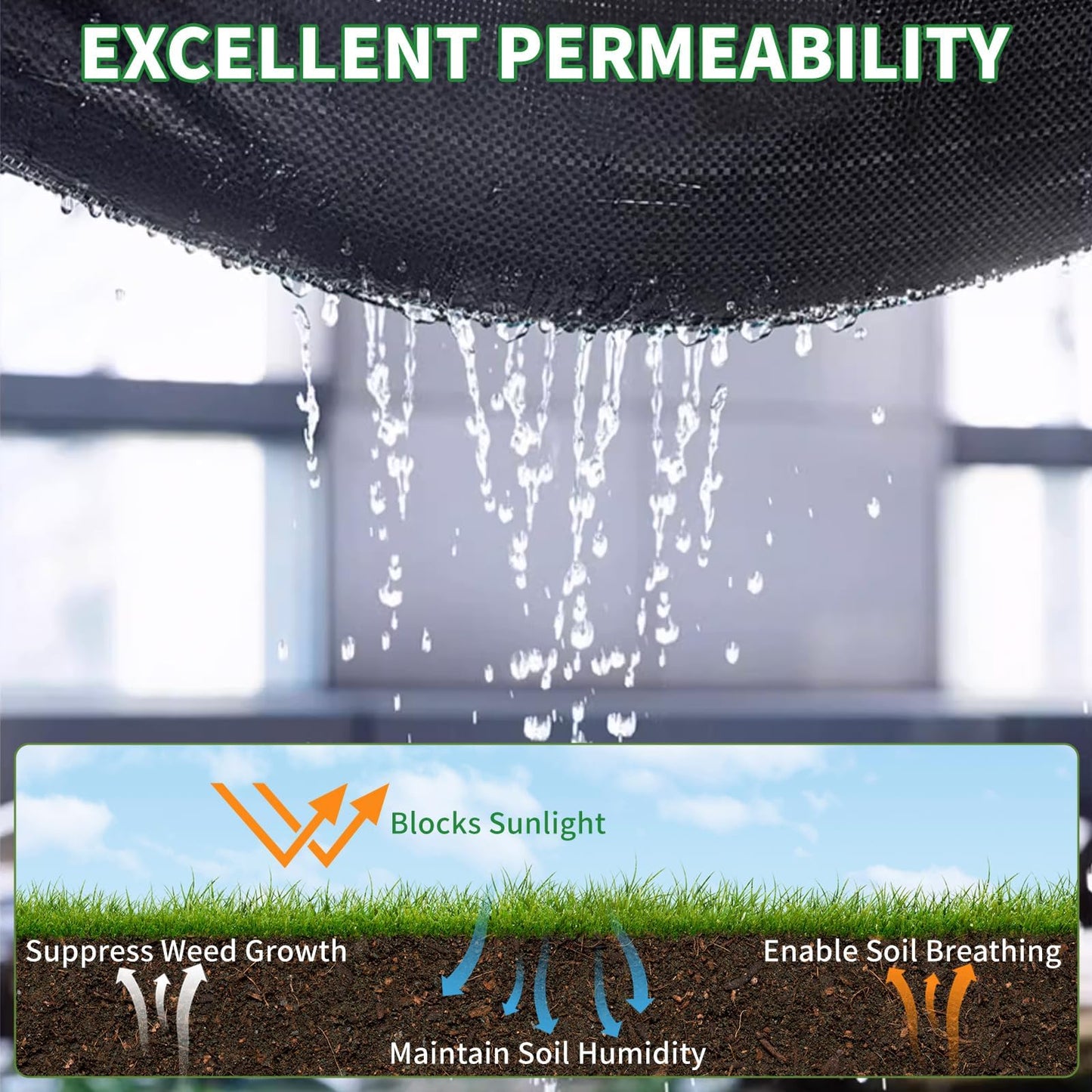 Kweetle 4FT X 328FT Garden Weed Barrier Landscape Fabric Heavy Duty Ultra Thick Premium Weeds Control Mat Ground Cover Weed Block Gardening Mat, 20 Ground Stakes Included