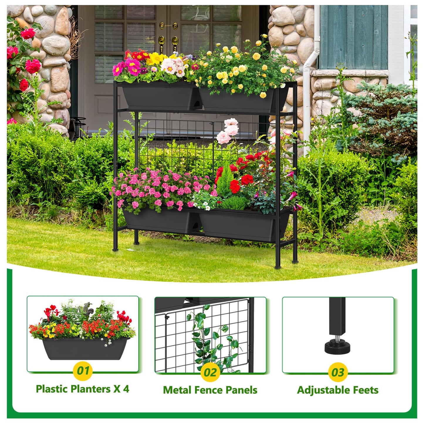 ETELI Vertical Garden Planter Raised Garden Beds with Legs Elevated Garden Planter Boxes with Trellis Patio Balcony Herb Garden Planter Beds Outdoor for Flowers Vegetables, Gray