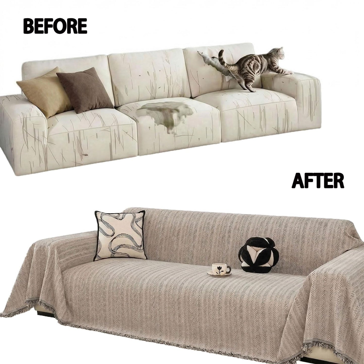 Nobildonna Chenille Couch Cover for Sofa Cover Washable Pet Scratch Couch Covers Tassel Sofa Slipcover for 2 Cushion Couch,Furniture Protector Blanket for Living Room,Camel Brown 71"x118"