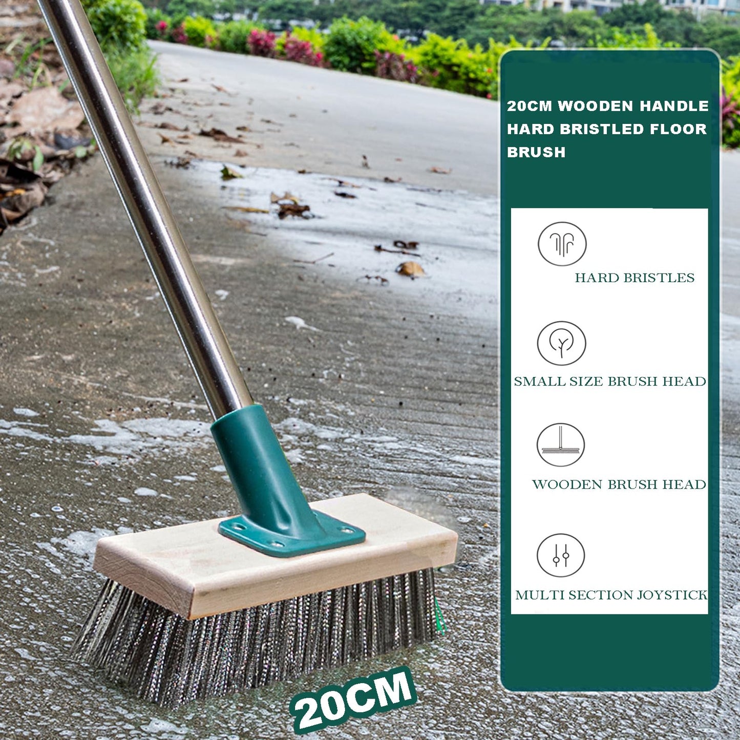 Push Broom Brush Stainless Steel Wire Scrub Brush with Long Handle for Moss, Tough Stains on Deck, Grout, Garage, Patio