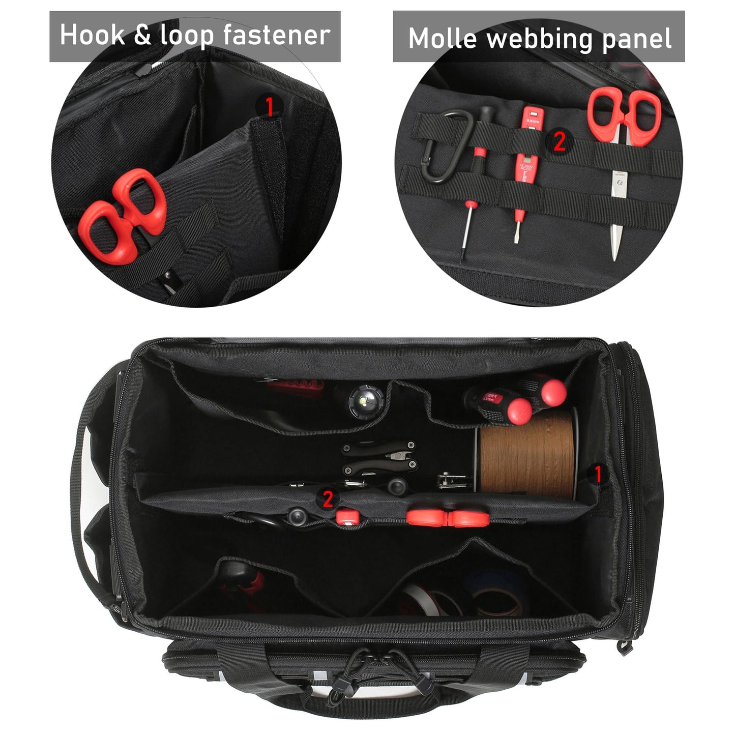 15-Inch Tool Bag Multi-purpose Tool Organizer Bag For Men with Shoulder Strap, Tactical Range Bag Work Tote for Repairman, Carpenters, Handymen (Black)