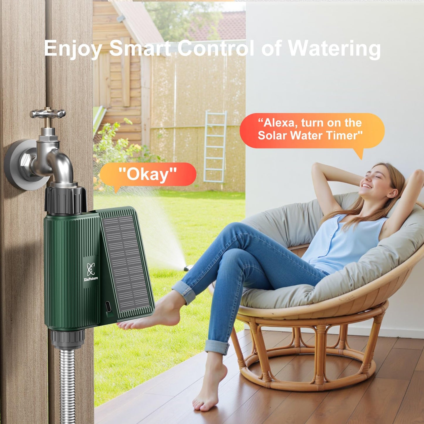 WiFi Solar Sprinkler Timer with Flow Monitor, Water Timer for Garden Hose with Rain Delay, Manual& Automatic Watering System for Garden Hose Faucet, App& Voice Control, Irrigation Controller