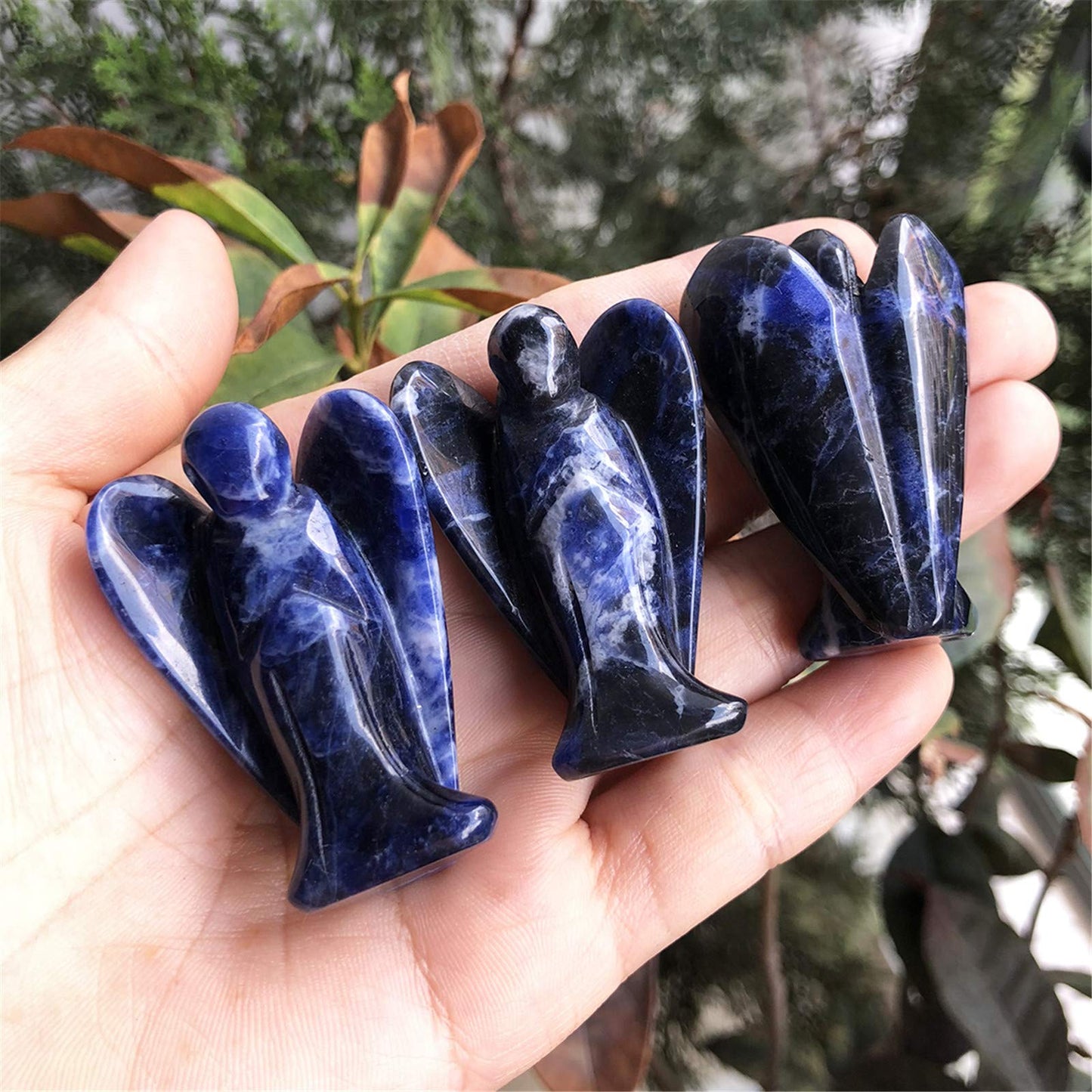 favoramulet 2 Inches Sodalite Crystal Pray Guardian Angel Statue, Carved Healing Peace Angel with Wing Figurine Pocket Stone