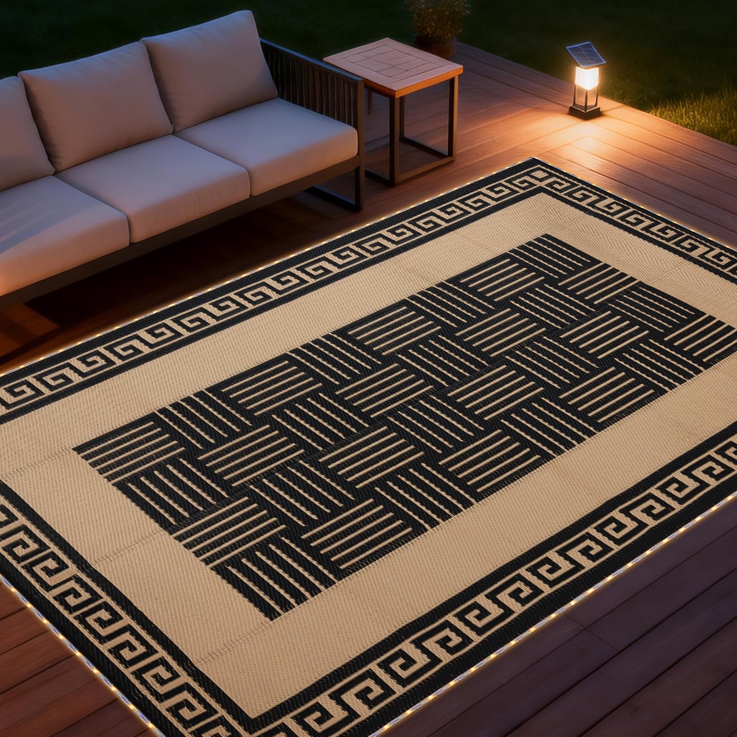 YONILE LED Outdoor Rug 8x10 ft Waterproof for Patios Clearance,Reversible Outdoor Plastic Straw Rug, RV Mat Outside, Indoor Outdoor Carpet for Porch, Deck, Backyard, Balcony, Picnic