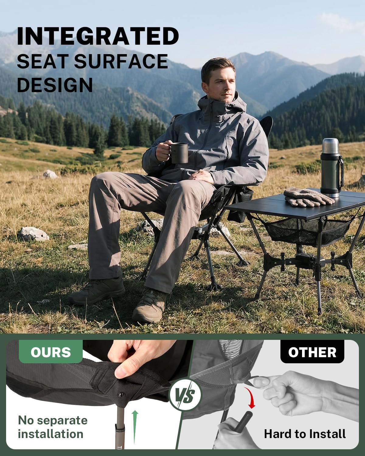 Gonex Portable Camping Chair, 6th Gen Lightweight Pop-up Folding Chair with Anti-Sinking Feet, 17.5in High Seat, 330LBS Capacity for Outdoor Camping Hiking Beach Picnic Sports(Black Ripstop, 1PCS)