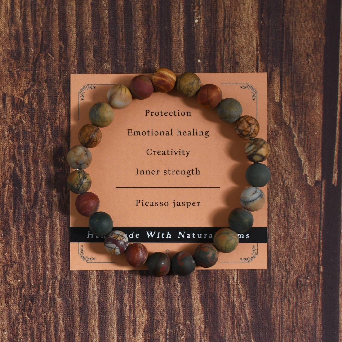 Gracayfr Stress Relief Bracelet Triple Protection Emotional Healing Crystal Spiritual Empath Protection Natural Stone Gemstone Stretch Bead Jewelry For Women Picasso Jasper