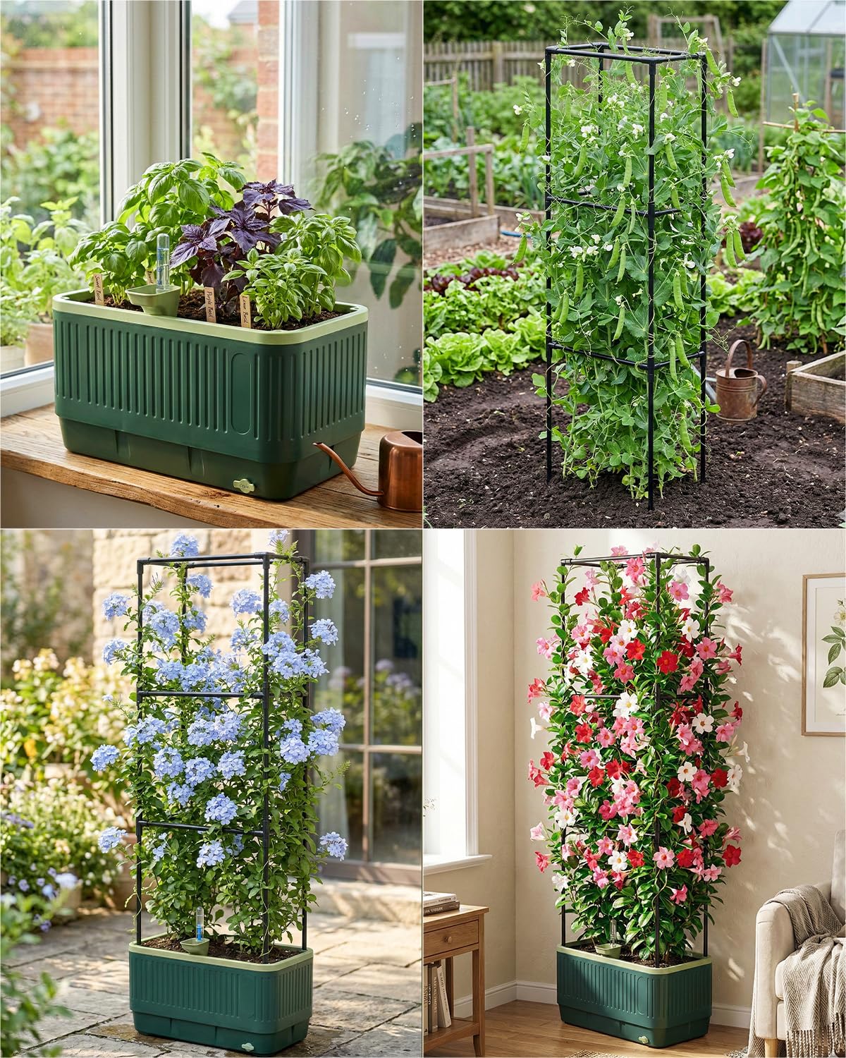 Tomato Planter with Trellis, Self Watering Planter Box with Trellis, Vertical Raised Garden Bed Planter for Climbing Vegetables Indoor Outdoor Patio