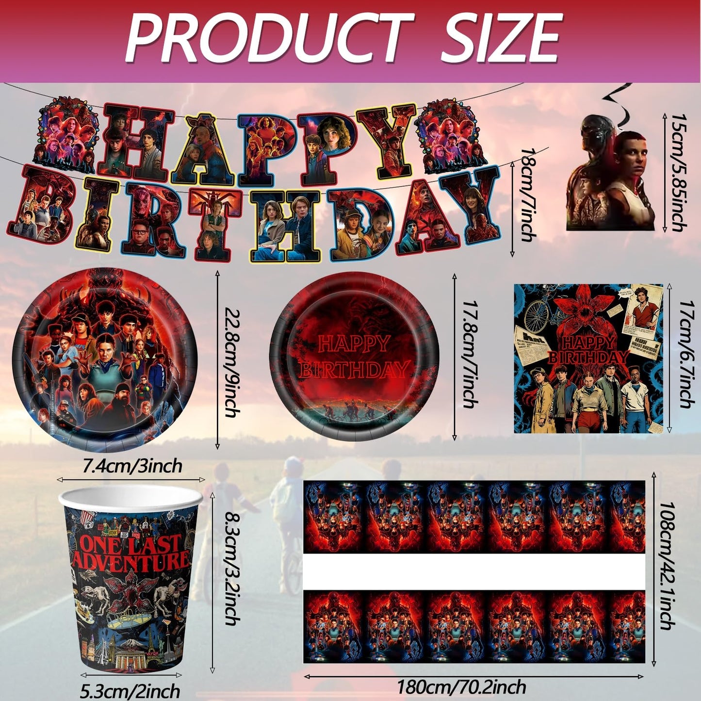 88PCS Birthday Party Full Supplies Kit：1 Banner + 6 Hanging Swirls + 20 (9-inch) Plates + 20 (7-inch) Plates + 20 Napkins + 20 Cups + 1 Tablecloth