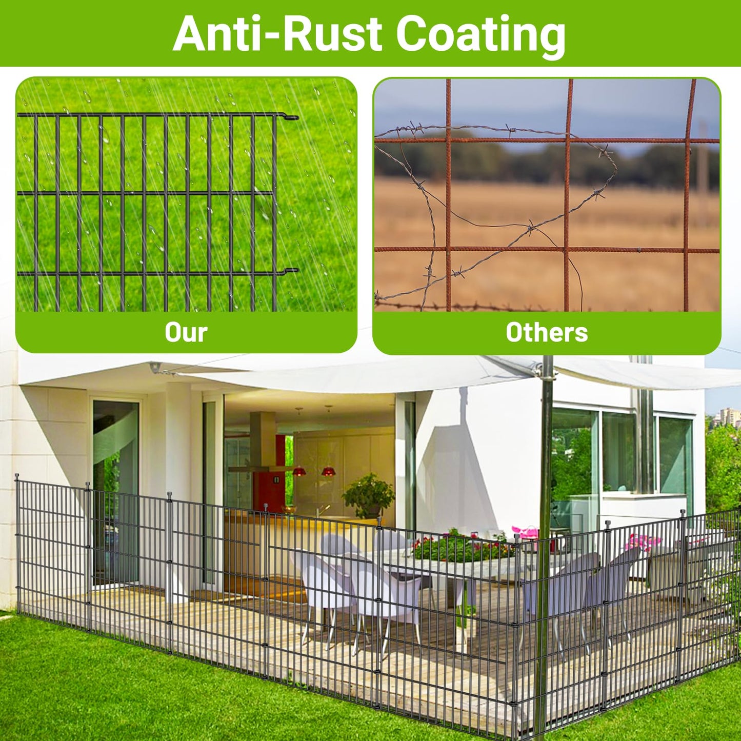 10 Panels No Dig Decorative Outdoor Garden Fence for Yard, 24 in(H) X 20 ft(L) Animal Barrier Fencing Rustproof Metal Wire Panel Border for Dog, Rabbits, and Patio Temporary Ground Stakes