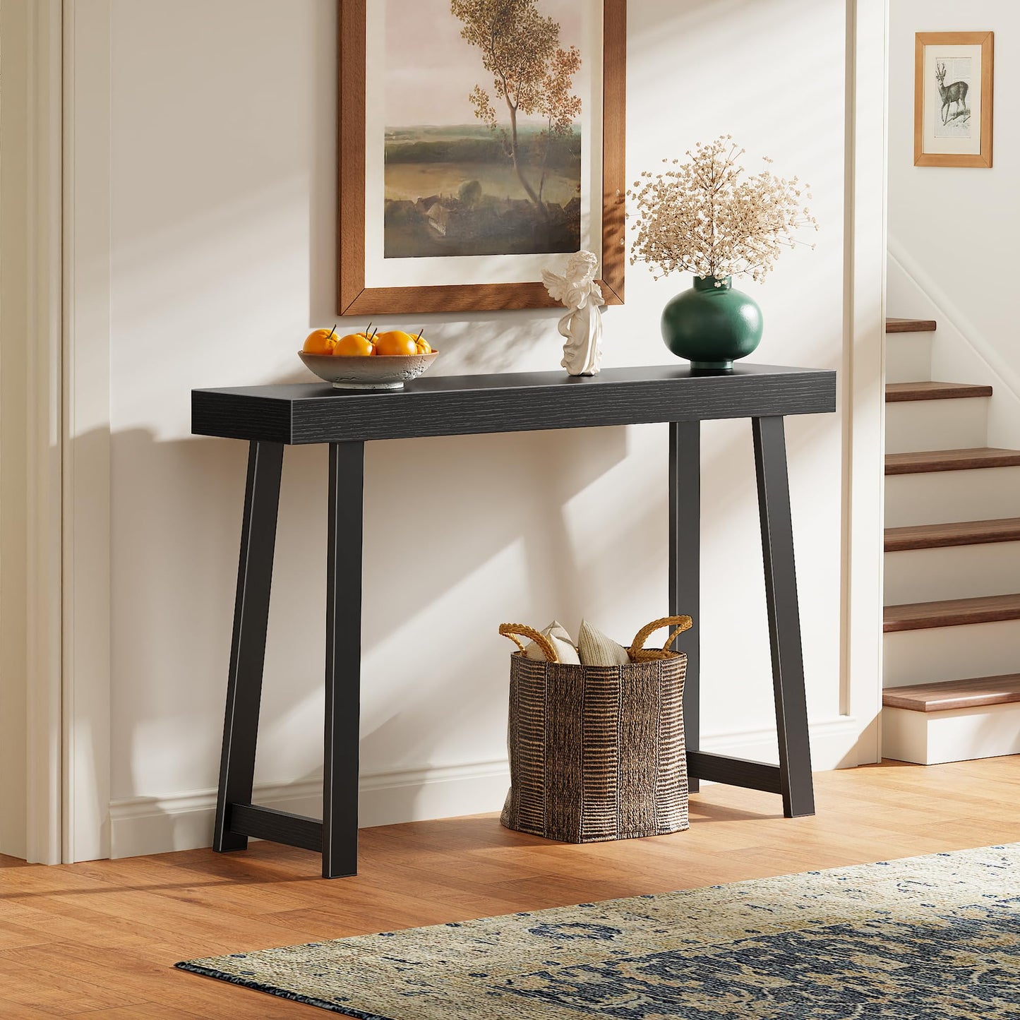 Huuger Entryway Console Table with Charging Station, USB-C Port, 47.2 Inch Sofa Table with Metal Legs, Entry Hallway Table with Thicker Desktop, Modern Behind Couch Table, Black