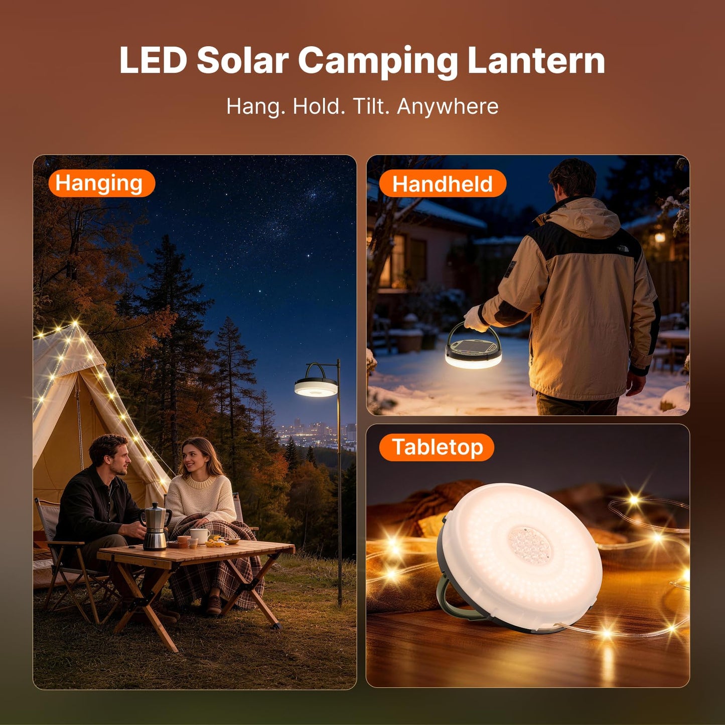 OGERY Solar Camping String Lights, 5400mAh/ 49.2FT/ 11 Modes Rechargeable Camping Lights Outdoor/Indoor, 4-in-1 Quick Storage Fairy Tent Lights Portable LED Lamp for Patio Yard Party Decor Essentials