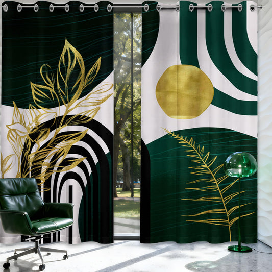 soeeao Mid Century Modern Hunter Green Blackout Curtains Boho, Bohemian MCM Black Emerald Dark Green and Gold Window Drapes for Bedroom Living Room, 84 inch Length 2 Panels Set, 52x84 inch
