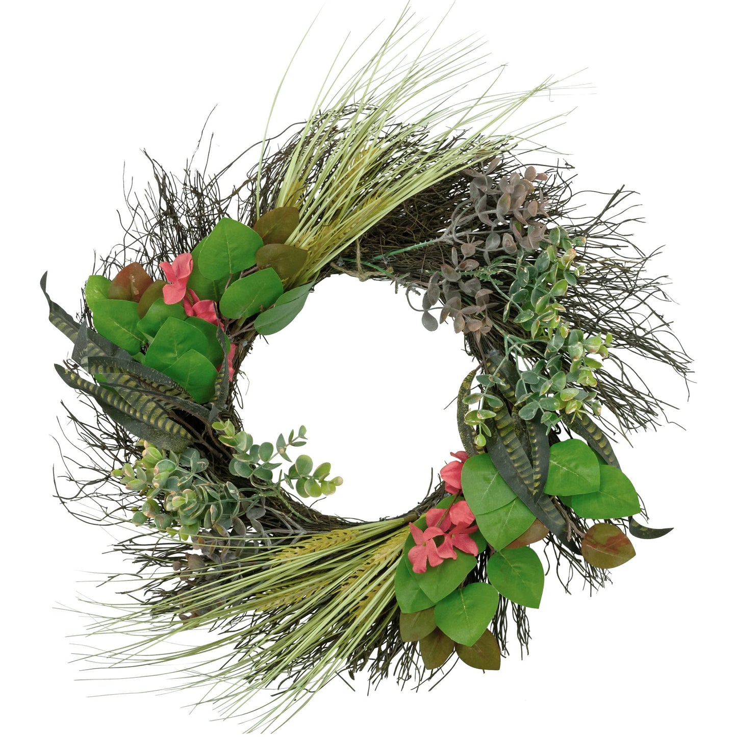 Wheat, Eucalyptus and Twig Artificial Wreath, 22-Inch