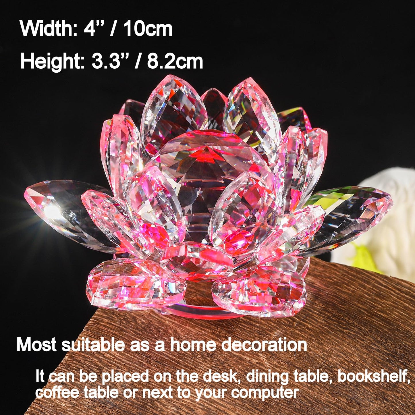 TENGFENG Sparkle Crystal Lotus Flower - 4'' Hue Reflection Clear Crystal Lotus for Feng Shui Home Decor Sun Catcher Ornaments or Paper Weight with Gift Box (100MM) Transparent Pink