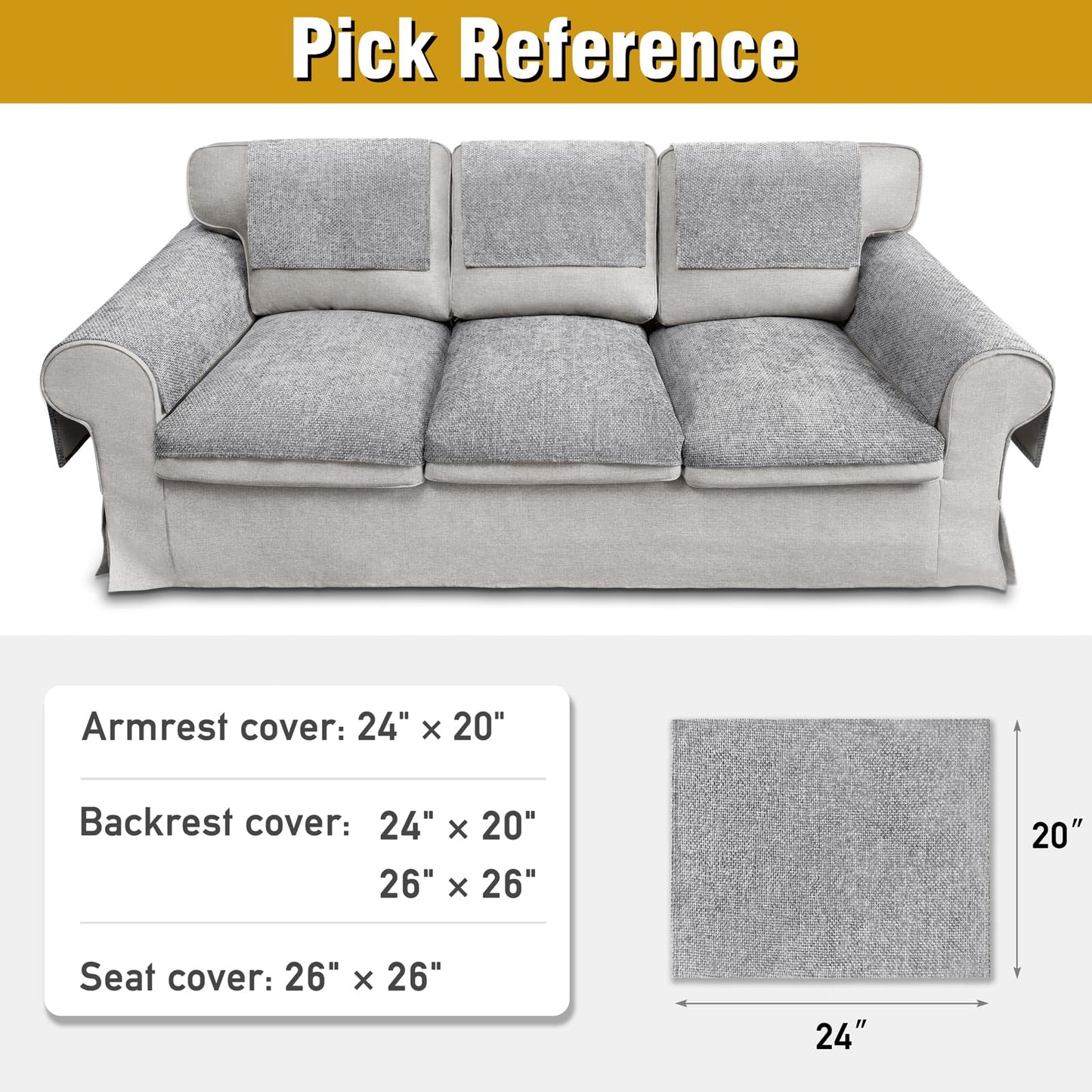 Couch Arm Covers, Sofa Arm Covers, Waterproof Armrest Cover for Sofa, Armchair, Loveseat, Non-Slip Recliner Arm Cover, Headrest Cover, Arm Chair Covers Set of 2 (Light Gray, 24"×20")