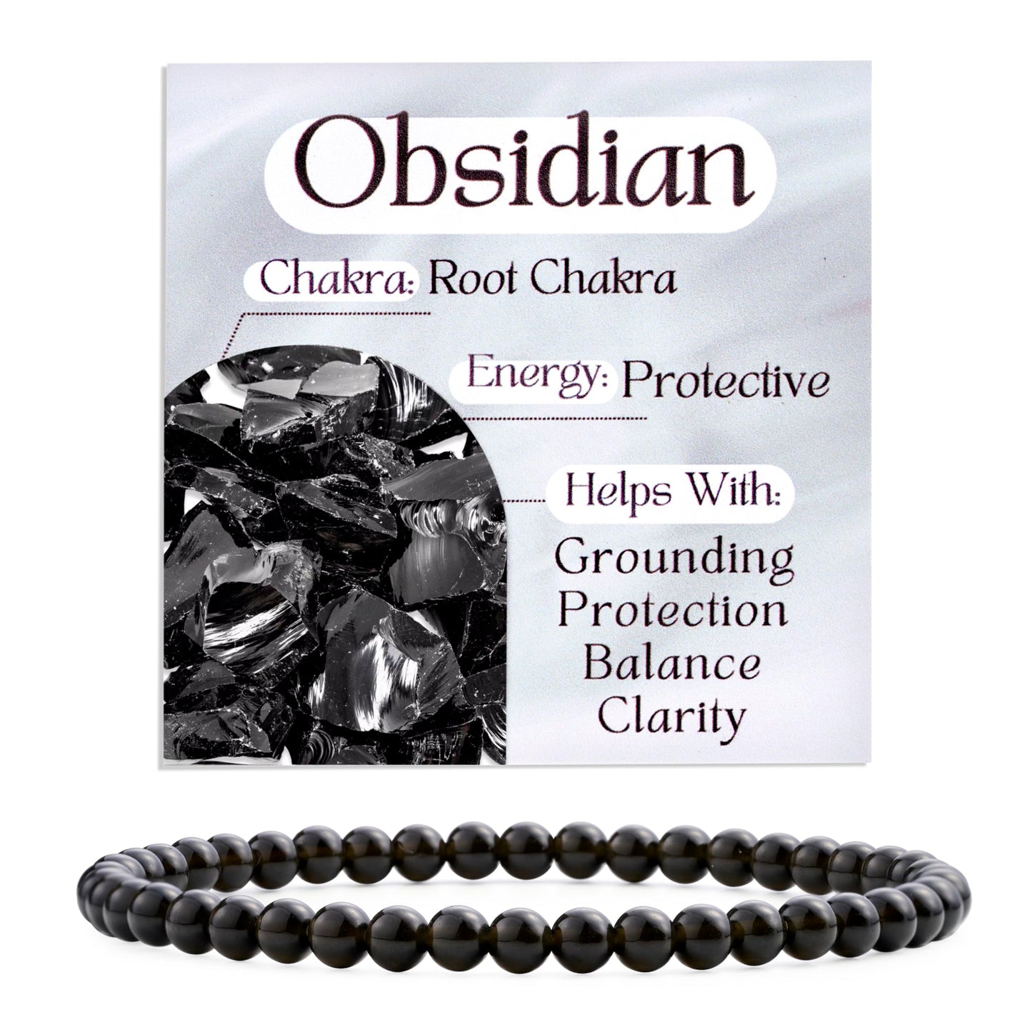 Bivei Obsidian - Protective - 4mm Beaded Bracelets for Women Handmade Semi Precious Natural Stone Stretch Elastic Jewelry Yoga Protection Gifts Small