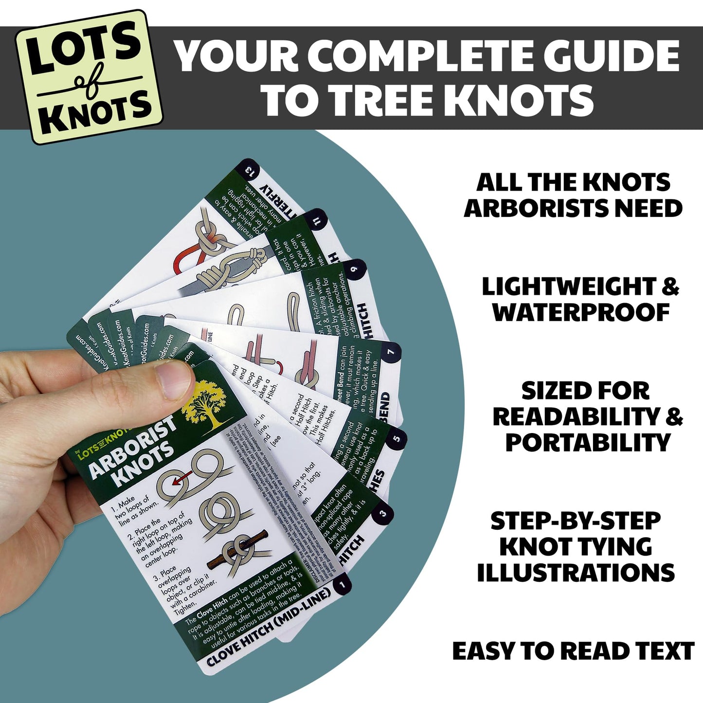 Arborist Knots - Knot Cards for Tree Climbing and Tree Trimming - 14 Page Waterproof Pocket Guide for Arborist Equipment Kit