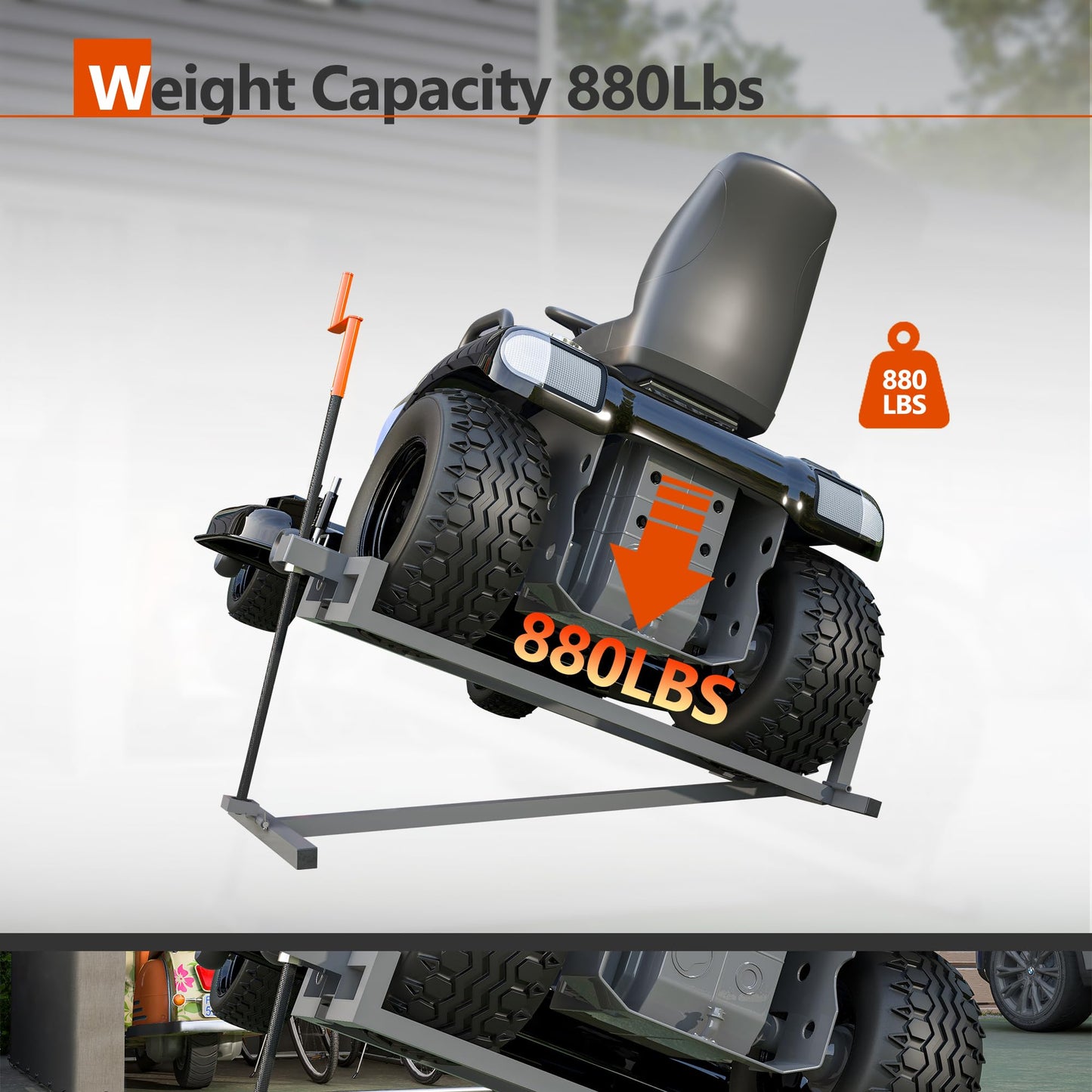 RocVanc Lawn Mower Lift Jack for 41" Ride on Lawn Mowers & Garden Tractors, 880Lbs Foldable Riding Lawn Tractor Lift Telescopic Maintenance Jack Lift Platform with Manual and Power Tool Handles (Grey)